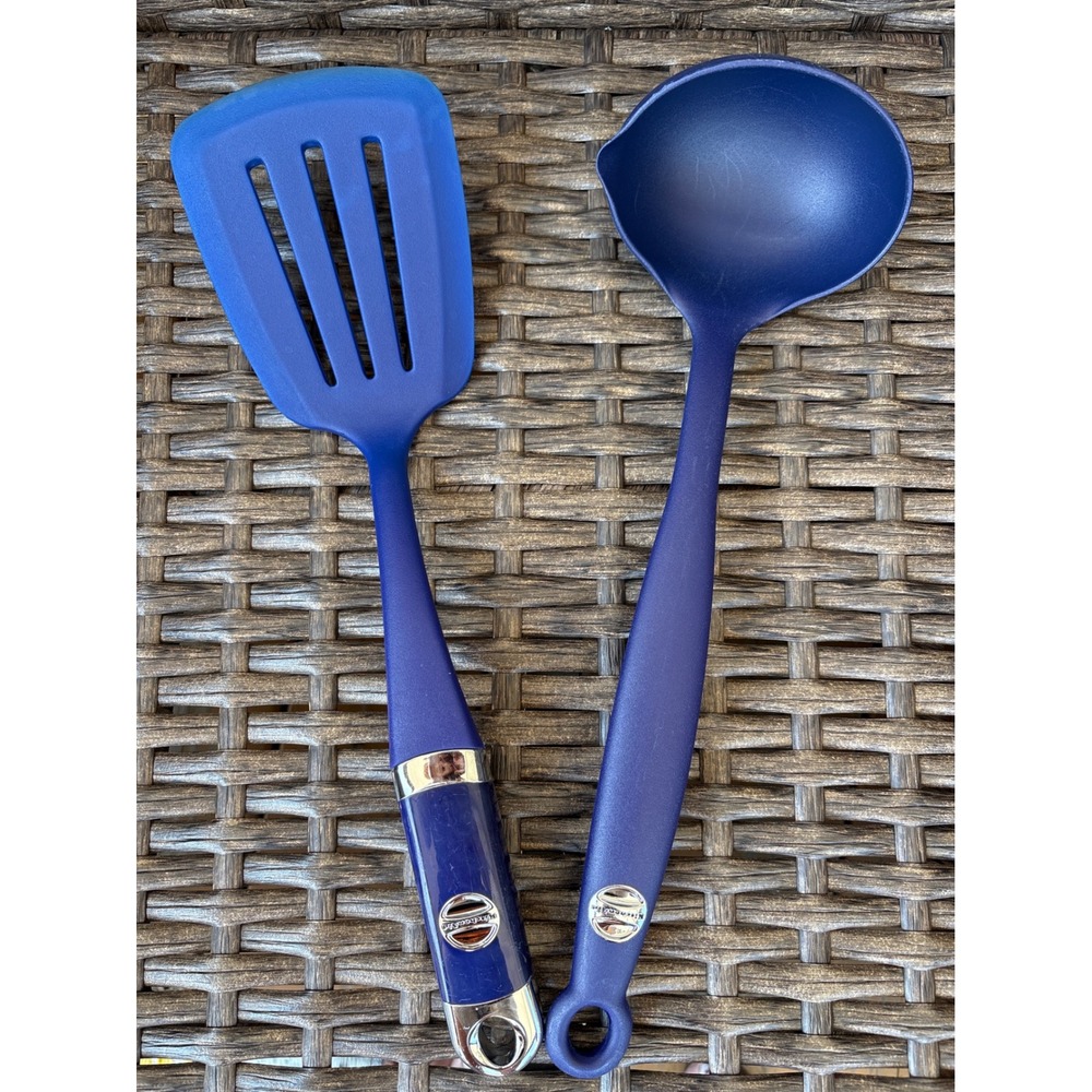 KitchenAid Cobalt Blue Nylon Slotted Spatula Turner and Soup Ladle Set 2pc